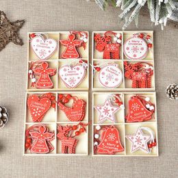 Christmas Decorations 12PCS Wooden Tree Ornament DIY Mini Boxed Elk Pendants For Year Xmas Navidad Gift