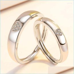 Cluster Rings Cluster Rings Stamp Sier Couple For Lovers Heart Adjustable Opening Ring Women Men Anniversary Party Accessories Jewel Dhfdg