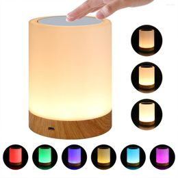 Table Lamps LED Touch Pat Lamp RGB Style Wood Grain Base USB Charging Night Lights Bedside Light Desk Indoor Lighting For Gift