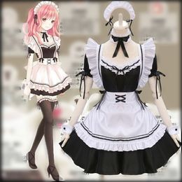 Svart söt Lolita Maid Costumes French Maid Dress Girls Woman Amine Cosplay Costume servitris Maid Party Stage Costumes T200713