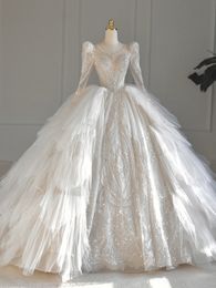 Luxury Beaded Embroidery Wedding Dresses Princess Gowns Sweetheart Corset Organza Cathedral Church Ball Gown Bride Dress 2022 on Sale