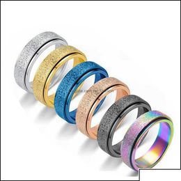 Band Rings Women Steel Ring Men Girl Boy Anxiety Relief 6Mm Fidget Sier Gold Blue Stainless Jewelry Perfect Weddings Otkjj