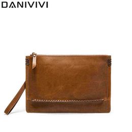 Evening bag Vintage Cluth Bag For Men Wallets Leather Envelope Zipper Wallet Mini Handbags Phone Money pouch 220728