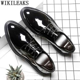 Dres Shoe Black White Men Dressing Dress High Heeled Office Shoes Men Shoe Lace Up Lacquer Formal Mariage Wedding 220723