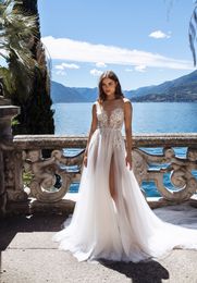 Classic Illusion Sleeveless A Line Wedding Dresses Sweetheart Lace Bridal Gowns Elegant Court Train Tulle robes de mariee