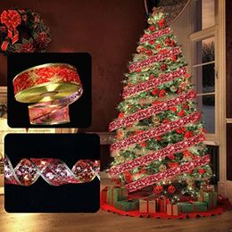 Christmas Ribbon Bow String Lights Tree Ornaments DIY Romantic Atmosphere Arrangement Decoration RRA334