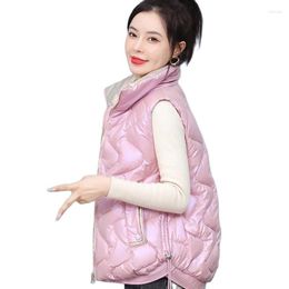Women's Vests Fashion Autumn Winter Glossy Stand Collar Women Down Cotton Vest Korean Version Loose Coat Ladies Short Pocket Tops