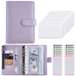 A6 PU Leather Budget Binder Notebook Cash Envelopes System Set with Binder Pockets for Money Budget Saving Bill Organizer b1031