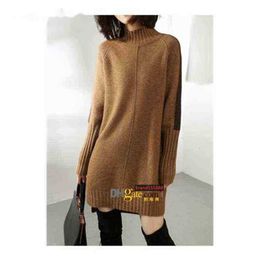 Women's Sweaters Mid Length Sweater Lazy Style Base Knitted Pullover Warm Autumn Winter Loose Half High Collar Large Size XL-XXL-XXXL