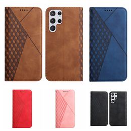 Diamond Grain Leather Wallet Cases For Samsung S23 Ultra Plus A14 5G A23E Moto Edge 2022 S30 X30 Pro G62 Skin Feel Cube Card Holder Flip Cover Suck Magnetic Closure Pouch