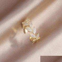 Cluster Rings Cluster Rings Korea Design Fashion Jewelry Exquisite Copper Inlaid Zircon Leaf Wheat Ear Ring Elegant Womens Opening A Dh46L