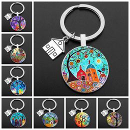 Key The New House Kechain Beautiful House Under The Starry Sky Key Ring Personality Jewelry Gift Key Holder for New Home