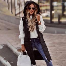 Women's Down Vest Jacket Women Sleeveless Zippers Parkas Autumn Winter Quilted Coat Hooded Parka Cotton Padded Long Jackets Overcoat 2022