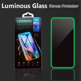 Silicone soft edge Luminous Glass Phone Screen Protector For iPhone 14 13 12 11 Pro Max For iPhone 8 7 Plus Glass in Retail Box