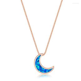 Pendant Necklaces 2022 Trend Half Moon Necklace For Women White Blue Opal Femme Silver Colour Wedding Neck Jewellery Box Chain