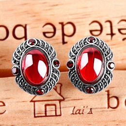 Backs Earrings ZHJIASHUN Vintage Natural Garnet 925 Sterling Silver Clip For Women Retro Gemstone Ruby Stud Jewellery