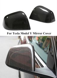 2 PCS Forged Carbon Fibre Side Wing Mirrors Cover Caps for Tesla Model Y Rearview Shell Car Accessories