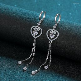 Dangle Earrings 925 Sterling Silver Heart Tassel 1 Carat Round Cut Moissanite Lab Diamond Drop Wedding Engagement Jewelry