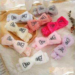 Hair Accessories New Omg Letter Coral Fleece Wash Face Bow Hairbands For Women Girls Headbands Headwear Hair Bands Turban Accessorie Dhfc6