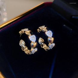 Hoop Earrings High Quality Gold Colour Heart For Women Exquisite C-Shaped Zircon Party Jewellery Girl Gift Wholesale