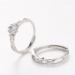 Cluster Rings Sole Memory Natural Moonstone Cool Cute Couple Ring Romantic Silver Colour Female Resizable Opening SRI456