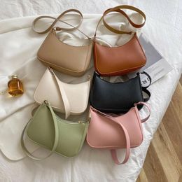 Evening Bags Fashion Simple PU Leather Shoulder Bag Women Casual Zipper Underarm Female Retro Solid Colour Travel Dating Shopping Handbag