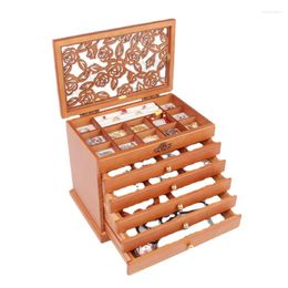 Jewelry Pouches Luxury Vintage Wood Storage Box Organizer Large Wooden Retro Dresser Earrings Necklace Big Size Case Gift