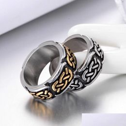 Cluster Rings Cluster Rings Vintage Celtics Spiral Knot Ring For Men Women Fashion Steel/Gold Nordic Stainless Steel Amet Jewellery Si Dhego