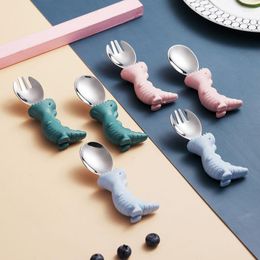 Dinnerware Sets YOOLOV Gadgets Soup Spoon Tableware Children Utensil Stainless Steel Cute Toddler Cutlery Cartoon Infant Fork