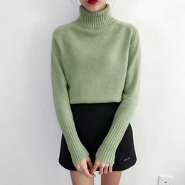 Maglione lavorato a maglia in cashmere donna 2021 autunno inverno dolcevita coreano pullover a maniche lunghe maglione femminile maglieria verde