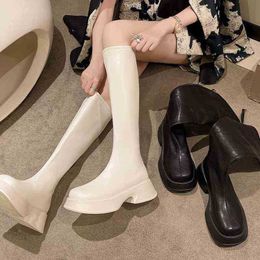 Boots Dress Shoes Chelsea Knee High Platform Woman Sexy Goth Designer Brand Luxury Botines De Mujer Round Toe Zipper