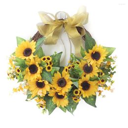 Decorative Flowers Wreath Artificial Leaves Wall Decor Home Decoration Simulation Sunflower Silk Cloth Elegant 40cm For Front Door Flower