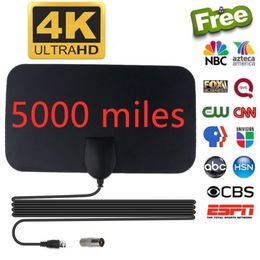 Antennas TV Antenna 4K 8K 25DB High Gain HD TV DTV Box Digital EU Plug 5000 Miles Booster Active Indoor Aerial Flat Design TV Receiver 221031 221031