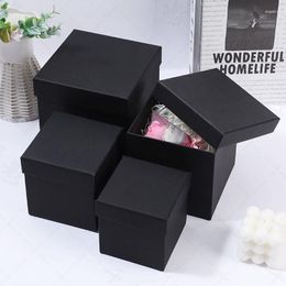 Gift Wrap 2pcs Black Cardboard Box With Lid Hard Paper Packaging Boxes Birthday Party Supplies