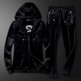 Fashion mens suit designer tracksuit women winter embroidery thickened velvet double-sided cardigan hooded sweater sweatpants