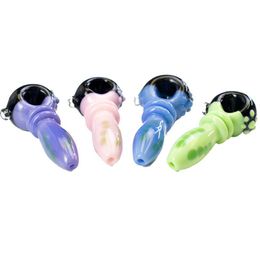 Black Hat Art Style Pipes Colorful Pyrex Thick Glass Portable Design Spoon Filter Dry Herb Tobacco Bong Handpipe Handmade Oil Rigs Smoking Cigarette Holder DHL