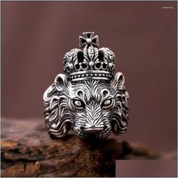 Cluster Rings Cluster Rings High Quality Crown Lion King For Men And Women Vintage Animal Stainless Steel Biker Ring Fashion Punk Hi Dhpop