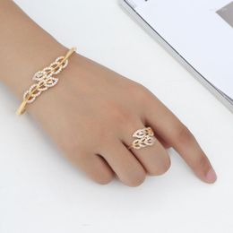 Necklace Earrings Set Funmode 2pcs Fashion Leaf Shape Bangle Ring For Women Wedding Party Gold Color Silver Wholesale FS37