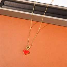 Ins French New Red Love Drop Glaze Pendant Necklace Small Design Simple Temperament Fashion All-Match Jewellery Female Accessories