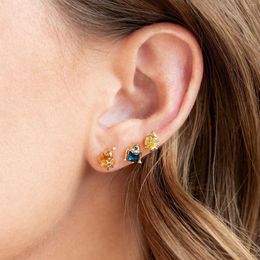 Stud Earrings Ins Cartoon Alien Zircon Vintage Colorful Gold-plated Robot Earring For Women Girls Fashion Jewelry