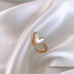 Cluster Rings Cluster Rings Korea Fashion Jewellery Exquisite Copper Inlaid Zircon Love Shell Ring Elegant Womens Banquet Opening Adju Dhkgw