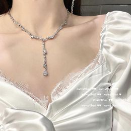 Choker Fashion Zircon Bridal Y-Shape Tassel Necklace For Women Charm Female Irregular Clavicle Chain Collar Wedding Jewelry Gift