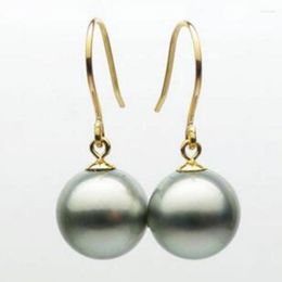 Dangle Earrings >>>>noble Jewellery Luminous 10.-10.5mm Natural Colour Real Tahitian Pearl Drop 14K Yellow Gold