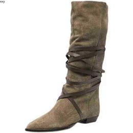 Stivali da donna Asigo Western Cowboy Bandage Boot Autunno Nuovo stile a punta Fashio
