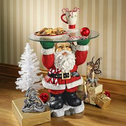 Decorative Objects Figurines Resin Santa Claus Statues Holding Snack Tray Human Waiter Sculpture Craft Christmas Figurine Cake Dessert Stand Fruit Plate 221031