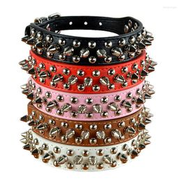 Dog Collars 9 Colours 2.5cm Width PU Leather Pet Collar Round Spikes Studded For Small Medium Dogs XS/S/M/L