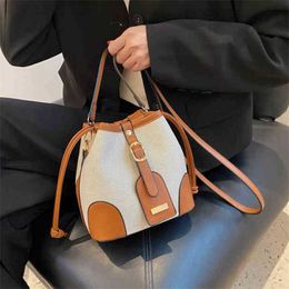 Bags Contrast bucket bag women's 2022 summer new sling single Shoulder Bag Canvas splicing texture messenger Purses