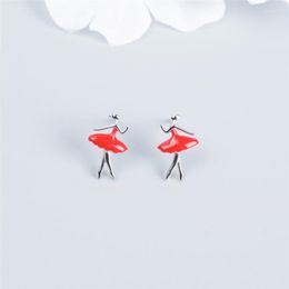 Stud Earrings Sole Memory Ballet Dancer Red Drop Glaze Fresh Sweet Romantic Silver Colour Fashion Female SEA540