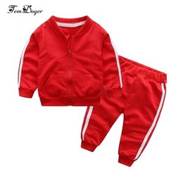 Autumn Fashion baby girl clothes cotton long sleeve solid zipper jacketpants 2pcs bebes tracksuit boy clothing set 220326