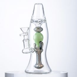 IN STOCK Unique Lava Lamp Bong Hookahs 8 Inch Heady Glass Water Pipes Turbine Perc Thick Bongs Green Oil Dab Rigs 14mm Joint With Bowl